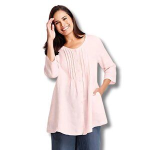 FLAX 100% Linen Celebration Blouse, Pink M - Pockets, Oversized, Loose, Tunic